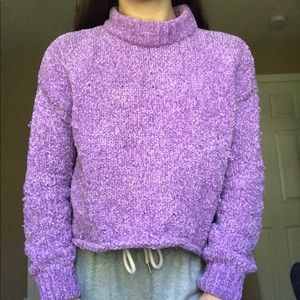 Cropped Turtleneck Chenille Sweater